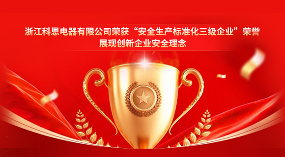 浙江科恩電器有限公司榮獲“安全生產(chǎn)標(biāo)準(zhǔn)化三級企業(yè)”榮譽，展現(xiàn)創(chuàng)新企業(yè)安全理念！